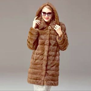 2018 New Natural brown Mink convertible fur Coat
